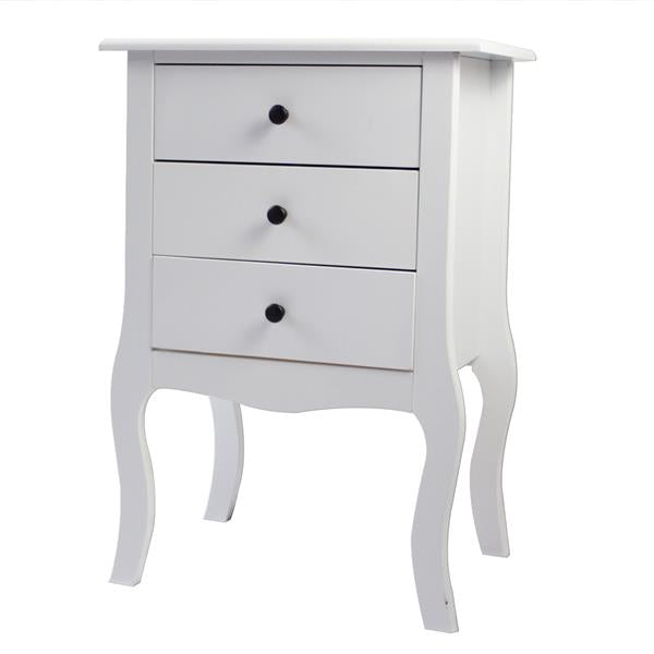 European Bedside Table-Three Pumps White