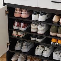 Entryway Bedroom Armoire,Shoe Cabinet,Wardrobe Armoire Closet, Drawers and Shelves,  Handles,  Hanging Rod, white and black