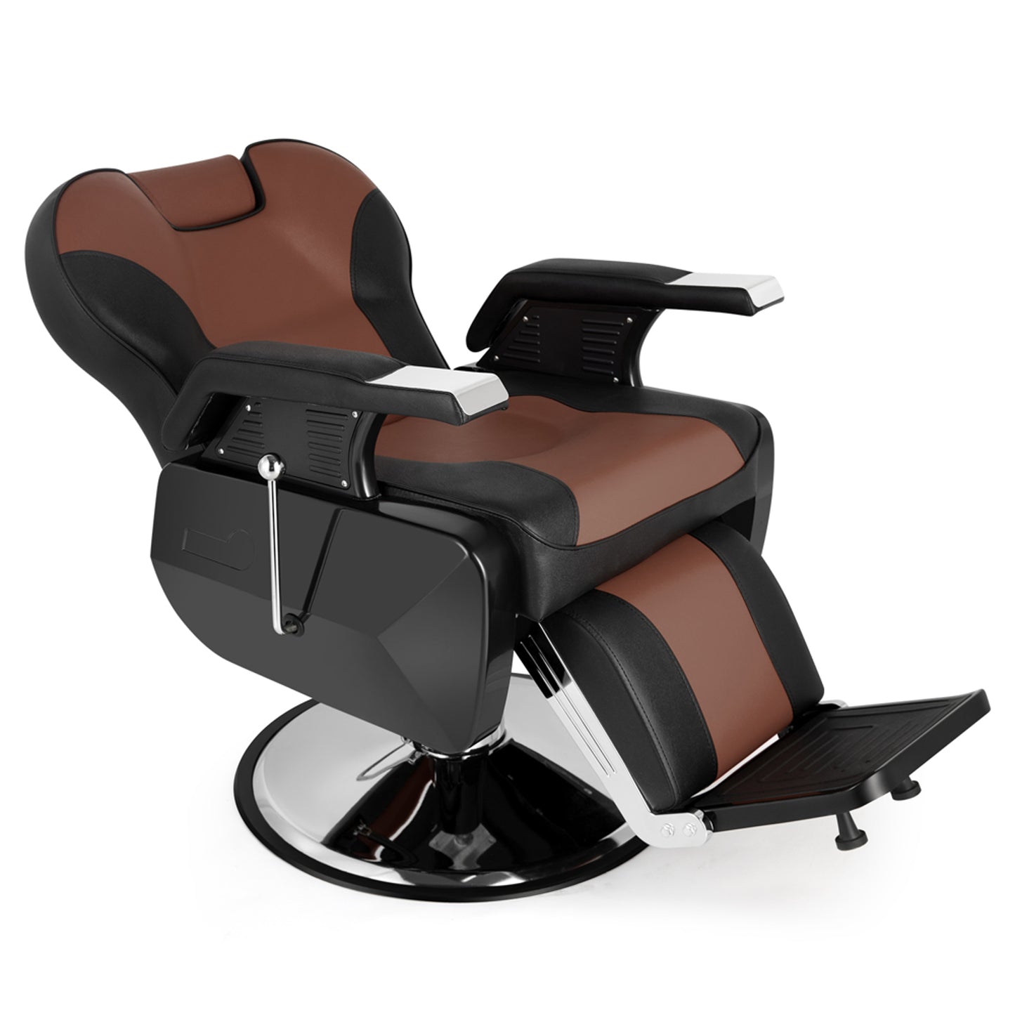 PVC Leather Case ABS Armrest Shell 300lbs Load-Bearing Disc With Footrest Can Be Put Down Barber Chair Black Brown