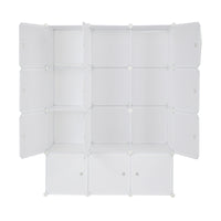 12 Cube Organizer Stackable Plastic Cube Storage Shelves Design Multifunctional Modular Closet Cabinet with Hanging Rod White