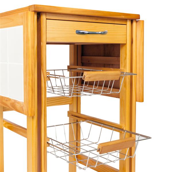 Portable Rolling Drop Leaf Kitchen Storage Trolley Cart Island Sapele Color