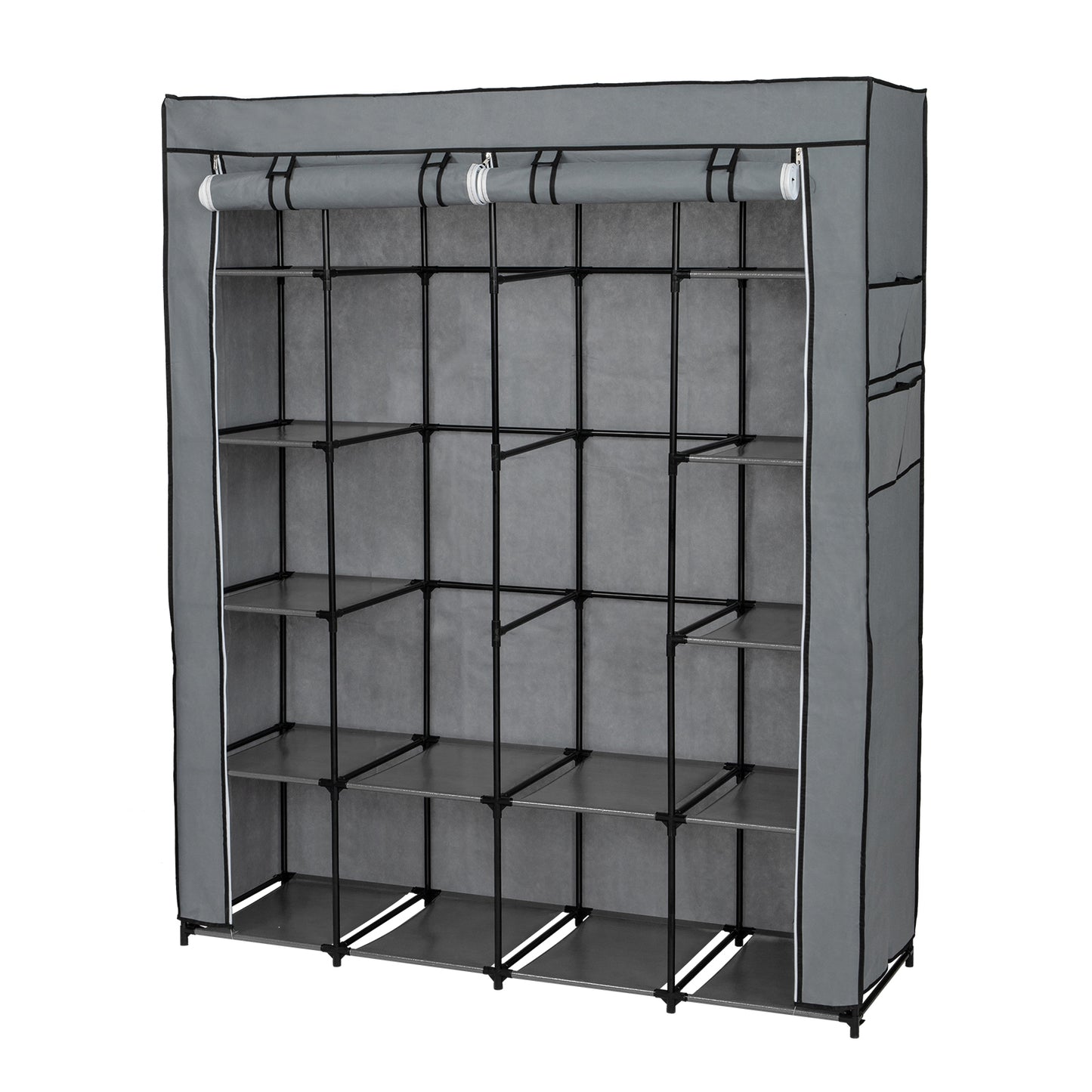 Portable Closet Organizer Storage, Wardrobe Closet with Non-Woven Fabric 14 Shelves, Easy to Assemble, Gray