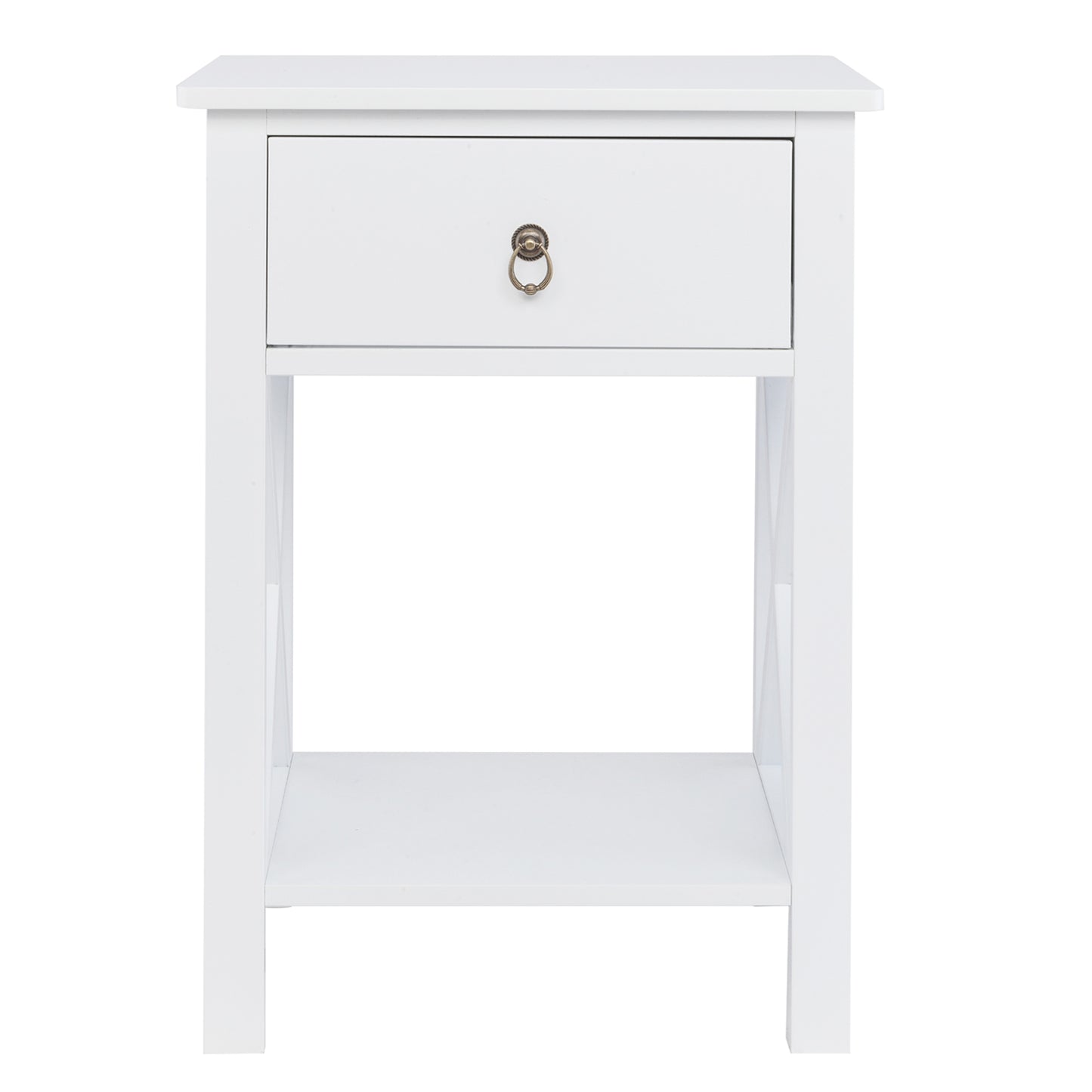 Nightstand Modern End Table, Side Table with 1 Drawer and Storage Shelf, White