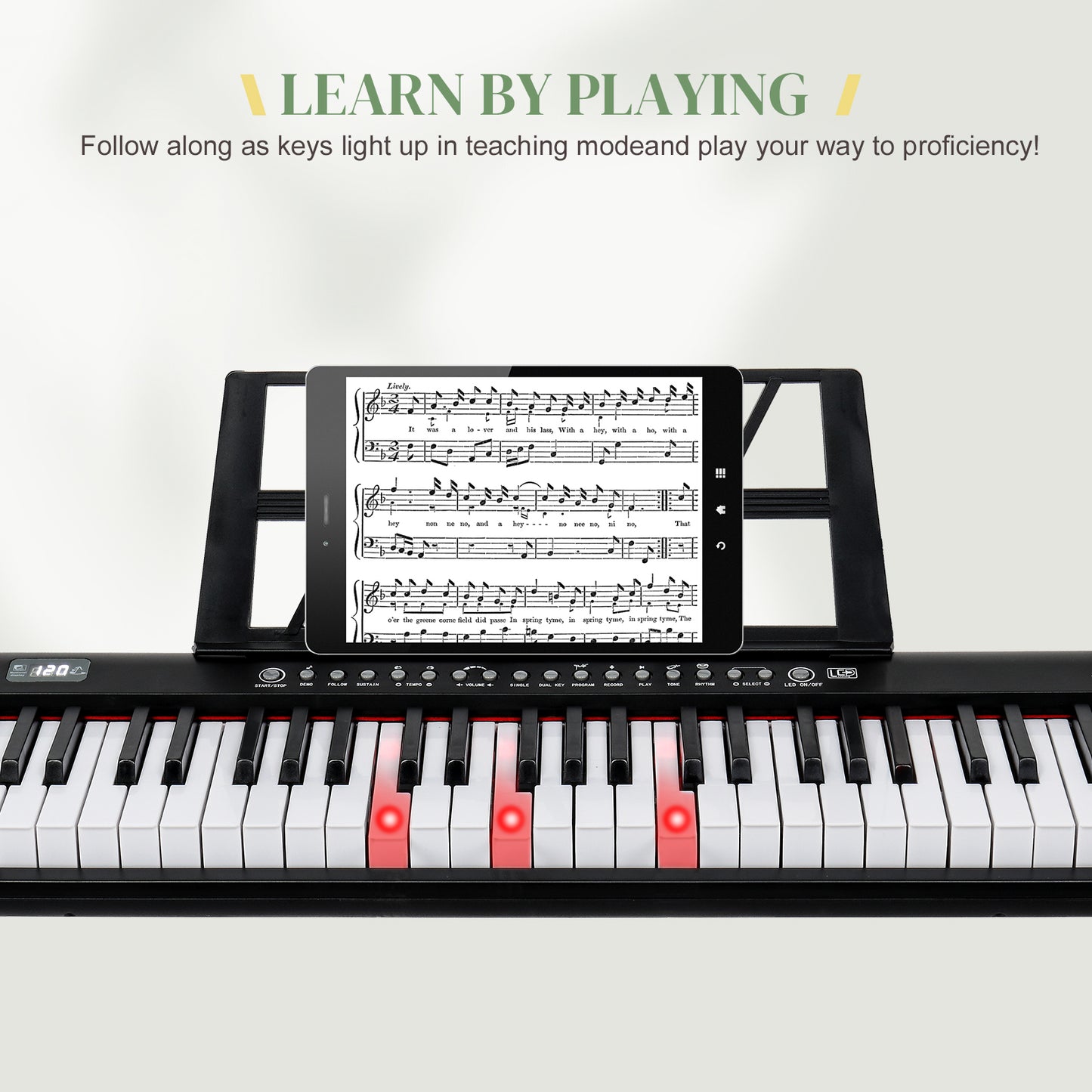 [Do Not Sell on Amazon]  Glarry GEP-109 61 Key Lighting Keyboard with Piano Stand, Piano Bench, Built In Speakers, Headphone, Microphone, Music Rest, LED Screen, 3 Teaching Modes for Beginners