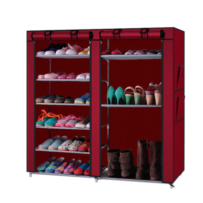 6-Row 2-Line 12 Lattices Non-woven Fabric Shoe Rack Wine Red