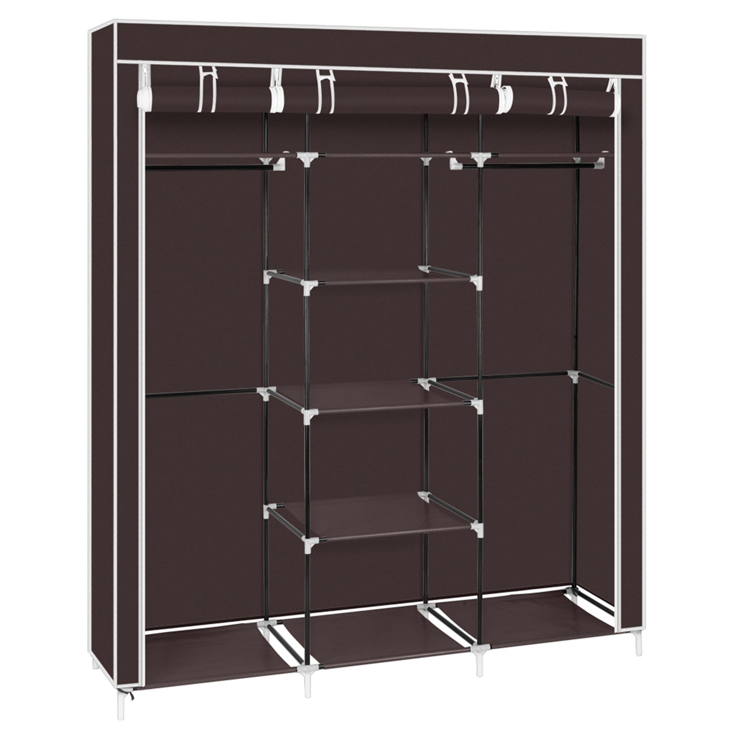 69" Portable Clothes Closet Non-Woven Fabric Wardrobe Double Rod Storage Organizer Dark Brown