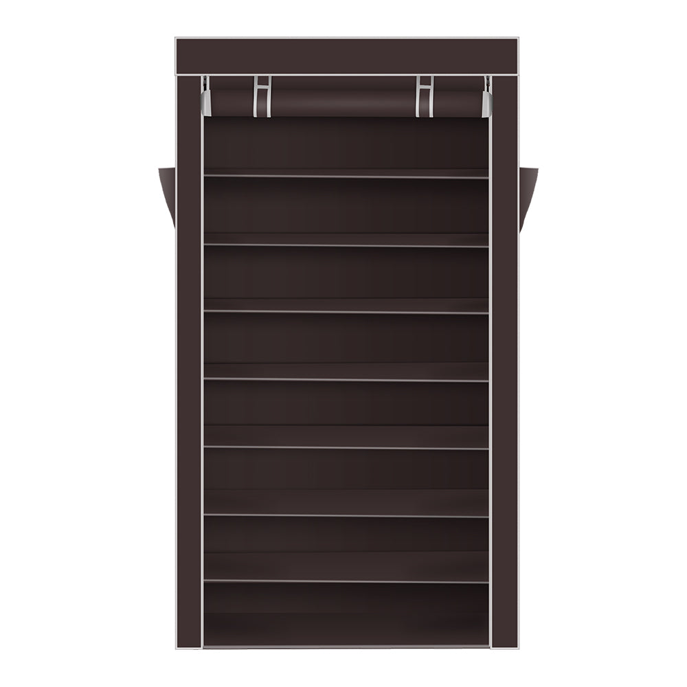 10 Tiers Shoe Rack with Dustproof Cover Closet Shoe Storage Cabinet Organizer Dark Brown