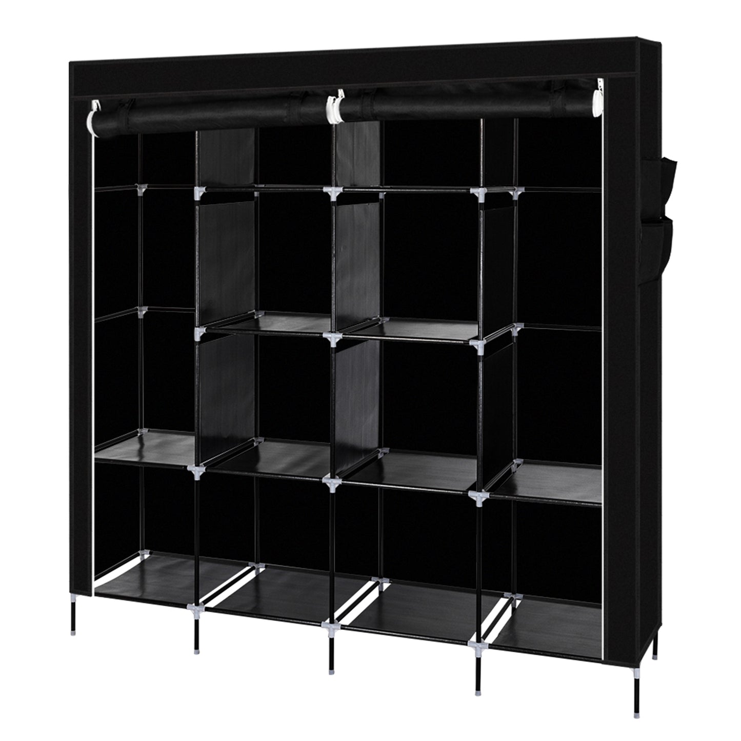 67" Clothes Closet Portable Wardrobe Clothes Storage Rack 12 Shelves 4 Side Pockets Black