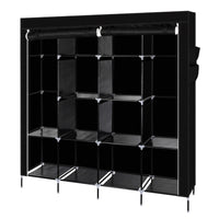 67" Clothes Closet Portable Wardrobe Clothes Storage Rack 12 Shelves 4 Side Pockets Black