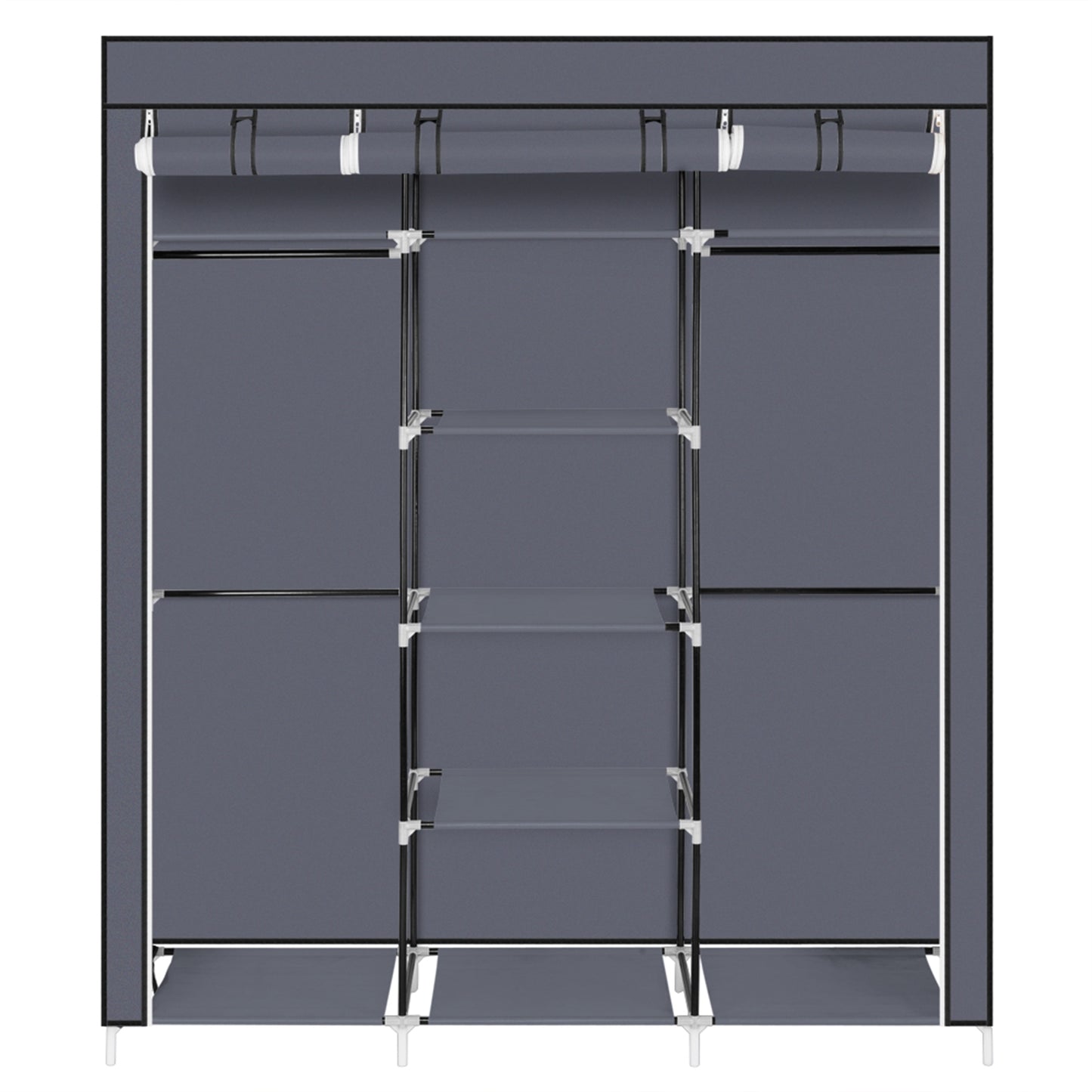 69" Portable Clothes Closet Non-Woven Fabric Wardrobe Double Rod Storage Organizer Gray