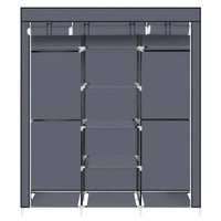 69" Portable Clothes Closet Non-Woven Fabric Wardrobe Double Rod Storage Organizer Gray