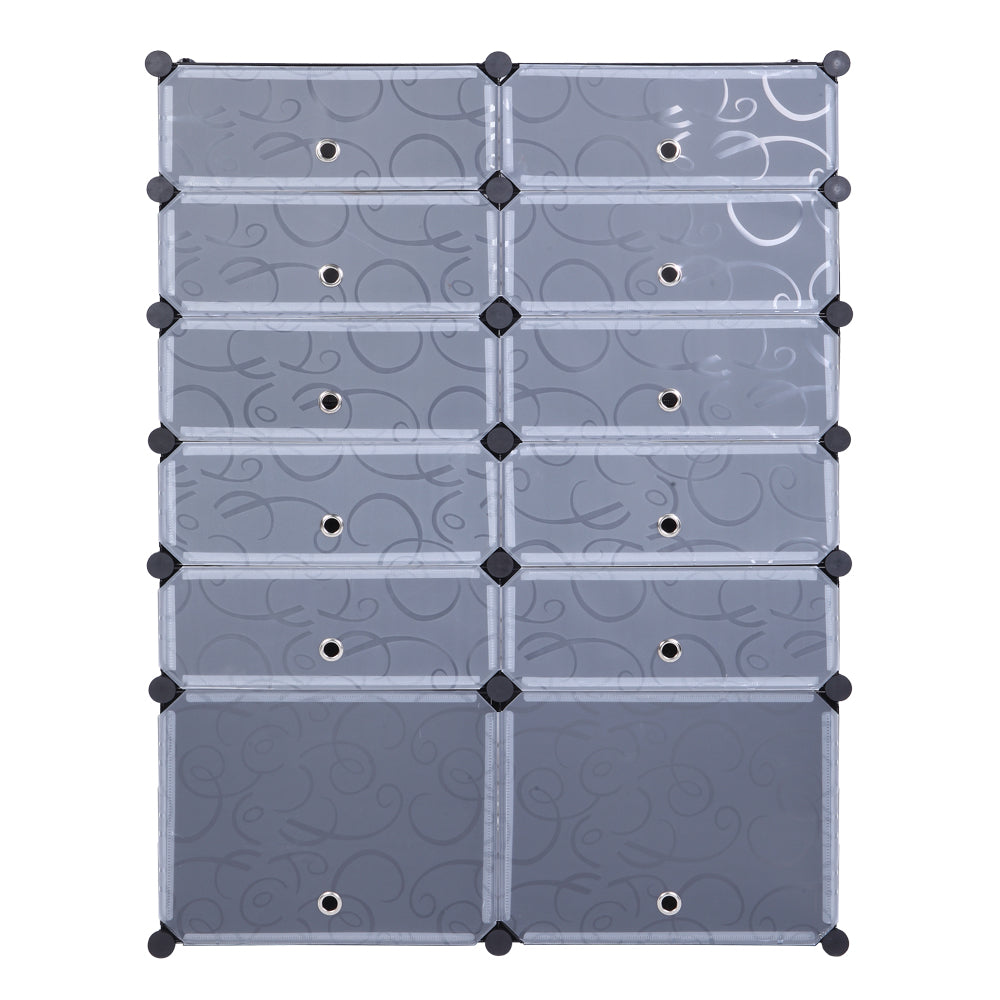 12-Cube DIY Shoe Rack Modular Organizer Plastic Cabinet 6 Tier Modular closet cabinet with Doors