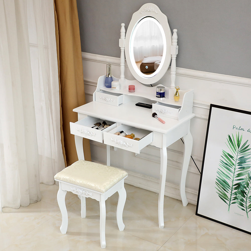 LED Single Mirror 4 Drawer Dresser White