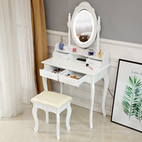 LED Single Mirror 4 Drawer Dresser White