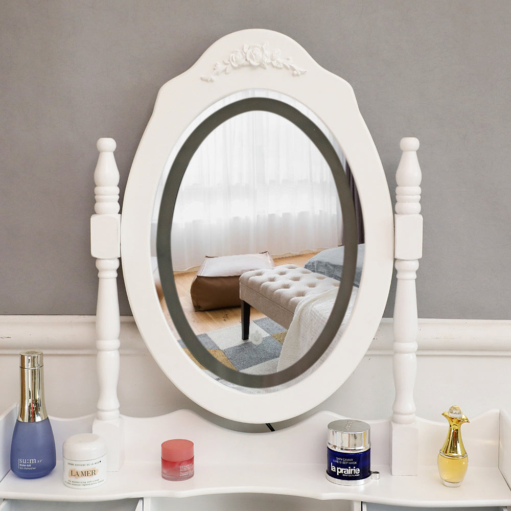 LED Single Mirror 4 Drawer Dresser White