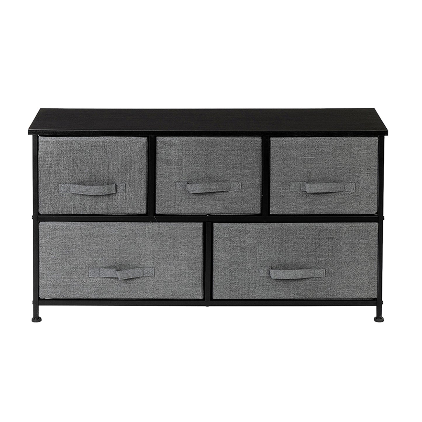 2-Tier Wide Closet Dresser, Nursery Dresser Tower with 5 Easy Pull Fabric Drawers and Metal Frame, Multi-Purpose Organizer Unit for Closets, Dorm Room, Living Room, Hallway, Grey