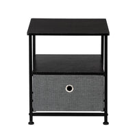 Nightstand 1-Drawer Shelf Storage- Bedside Furniture & Accent End Table Chest For Home, Bedroom, Office, College Dorm, Steel Frame, Wood Top, Easy Pull Fabric Bins Grey