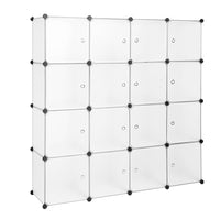 Modular Closet Organizer Plastic Cabinet, 16 Cube Wardrobe Cubby Shelving Storage Cubes Drawer Unit, DIY Modular Bookcase Closet System Cabinet with Doors for Clothes, Shoes, Toys, White