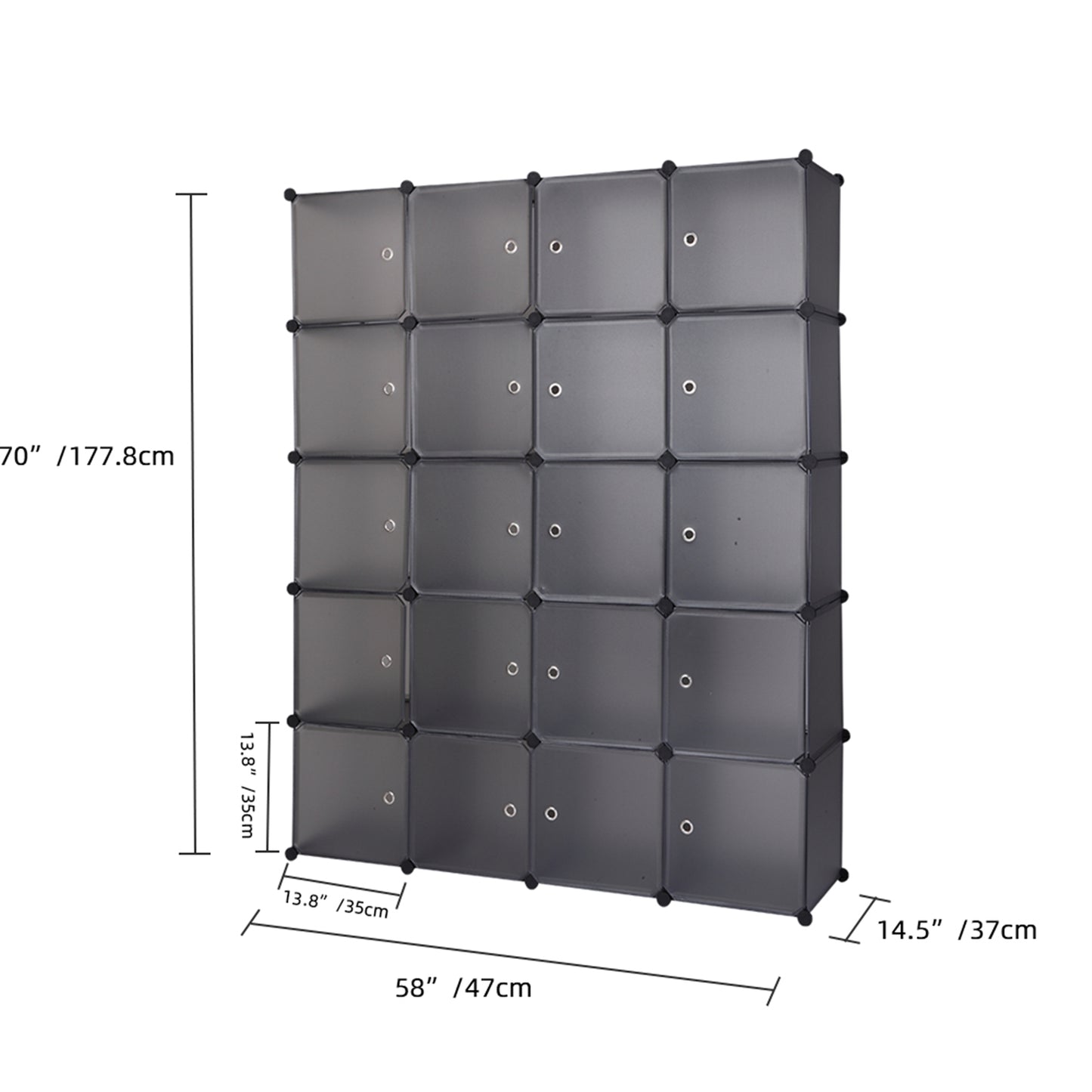 20 Cube Organizer Stackable Plastic Cube Storage Shelves Design Multifunctional Modular Closet Cabinet with Hanging Rod Gray