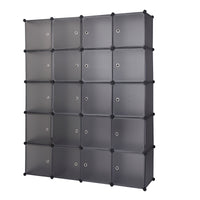 20 Cube Organizer Stackable Plastic Cube Storage Shelves Design Multifunctional Modular Closet Cabinet with Hanging Rod Gray