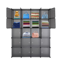 20 Cube Organizer Stackable Plastic Cube Storage Shelves Design Multifunctional Modular Closet Cabinet with Hanging Rod Gray