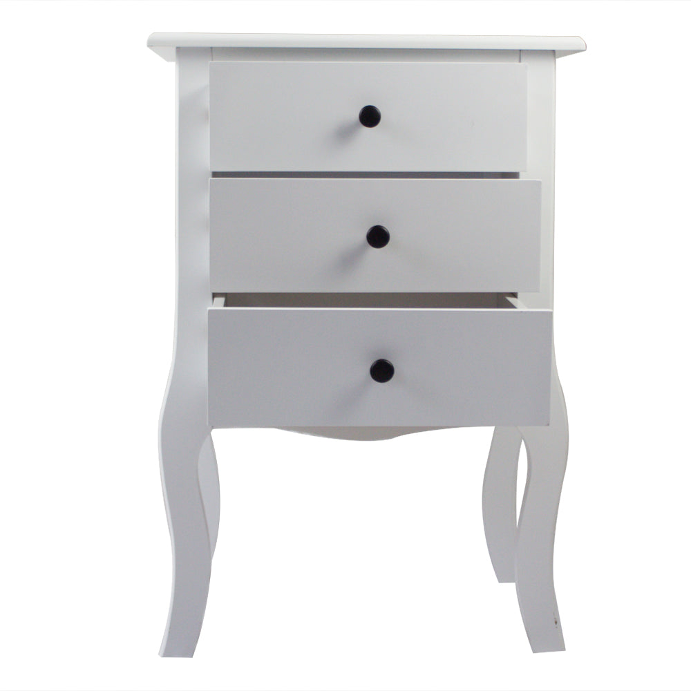 European Bedside Table-Three Pumps White