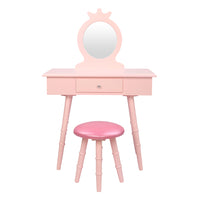 Children's Single Mirror Single Drawer Round Foot Dresser Pink