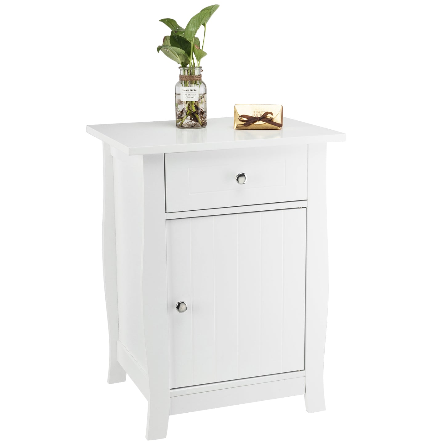 Single Door Bedside Cabinet with A Drawer White