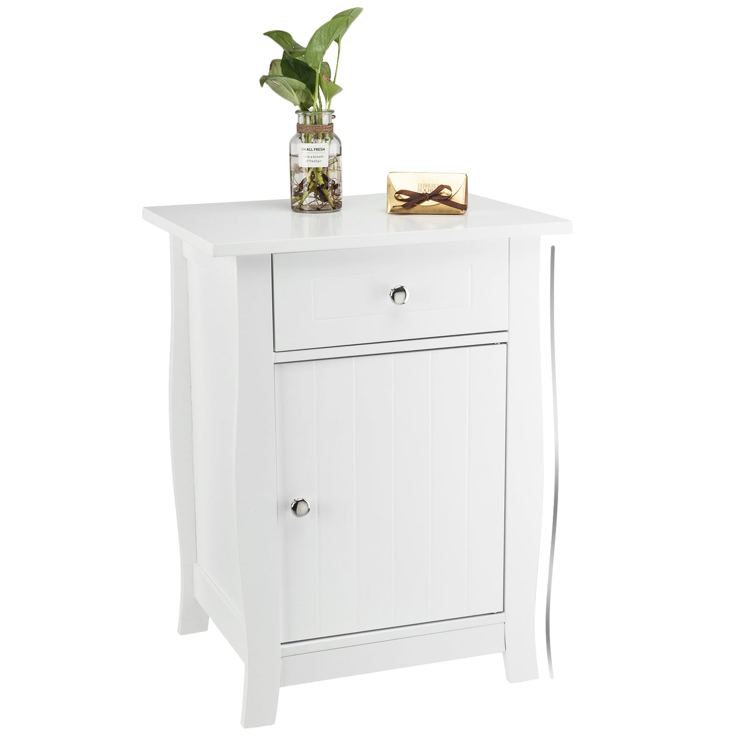 Single Door Bedside Cabinet with A Drawer White