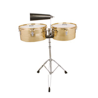 [Do Not Sell on Amazon]Glarry 13" & 14" Timbales Drum Set with Stand and Cowbell Golden