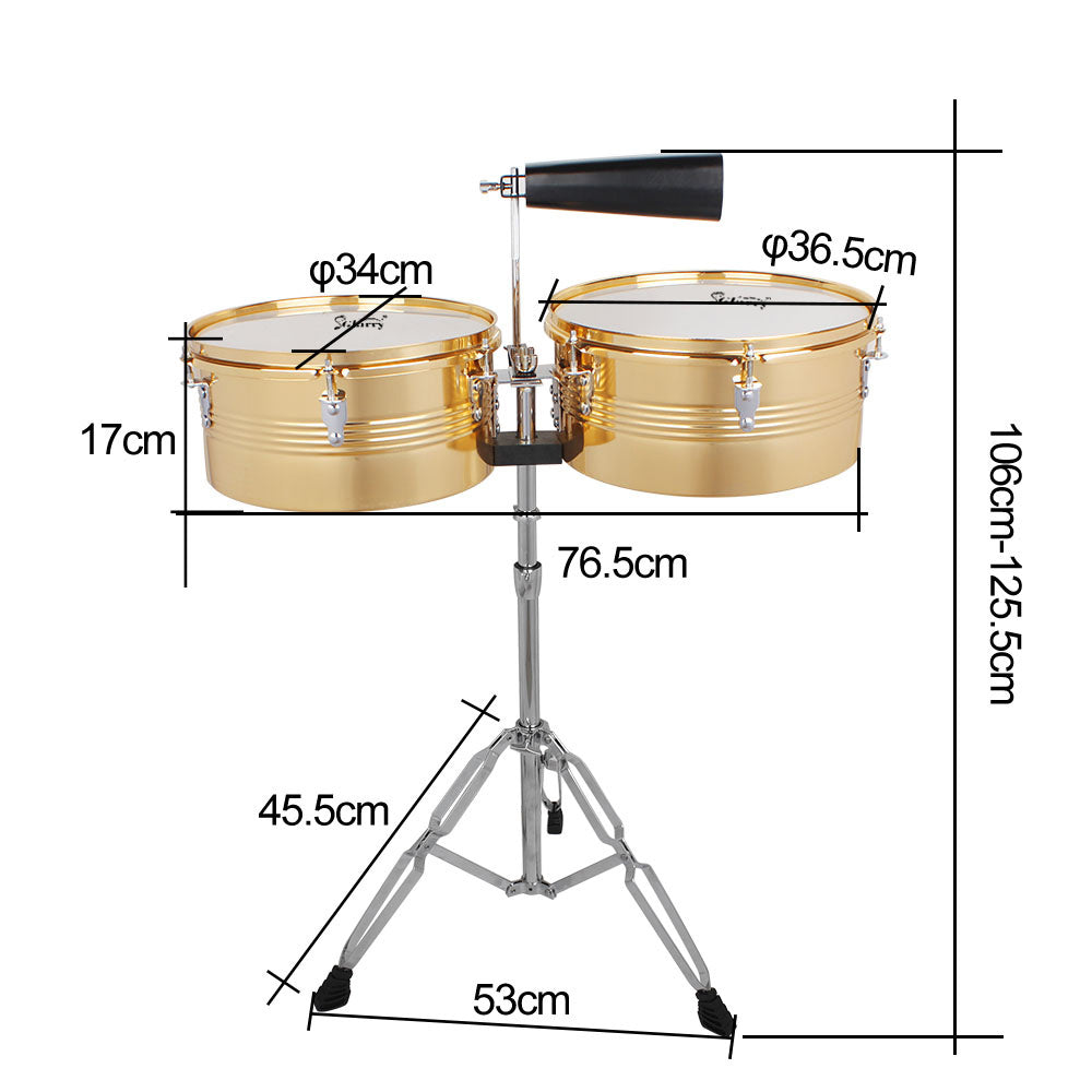 [Do Not Sell on Amazon]Glarry 13" & 14" Timbales Drum Set with Stand and Cowbell Golden