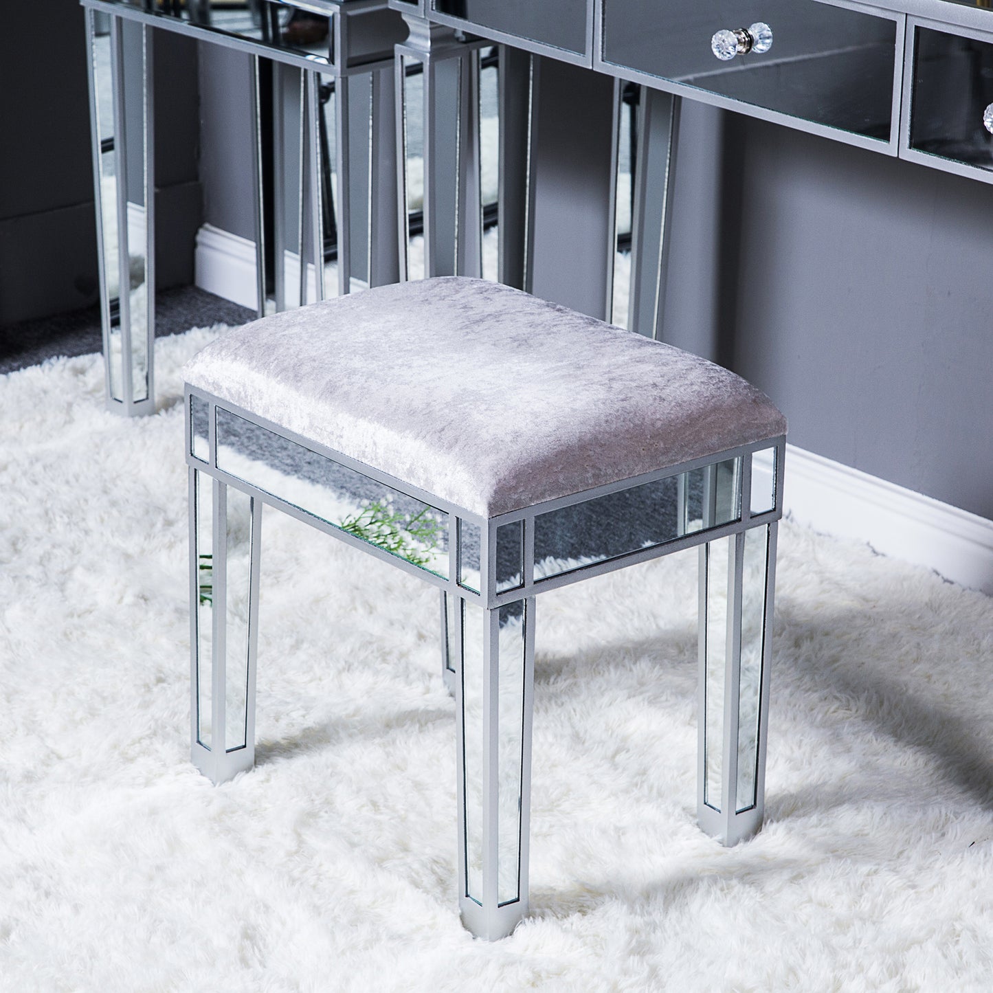 Modern Style Mirrored Vanity Stool Silver Gray