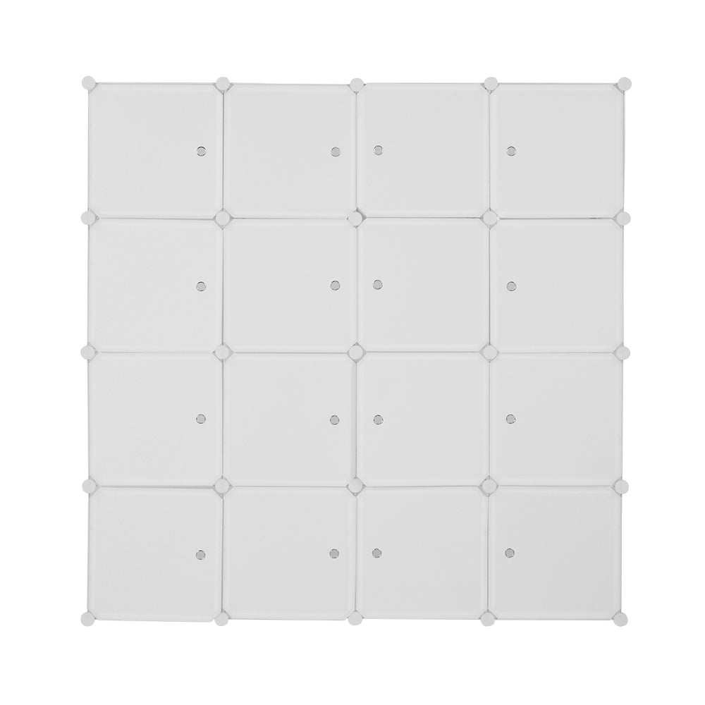 4-layer 16 Cube Organizer Stackable Plastic Cube Storage, Plastic + Steel Wire with 3 Clothes Rails, Free to Assemble, White