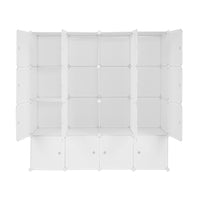 4-layer 16 Cube Organizer Stackable Plastic Cube Storage, Plastic + Steel Wire with 3 Clothes Rails, Free to Assemble, White