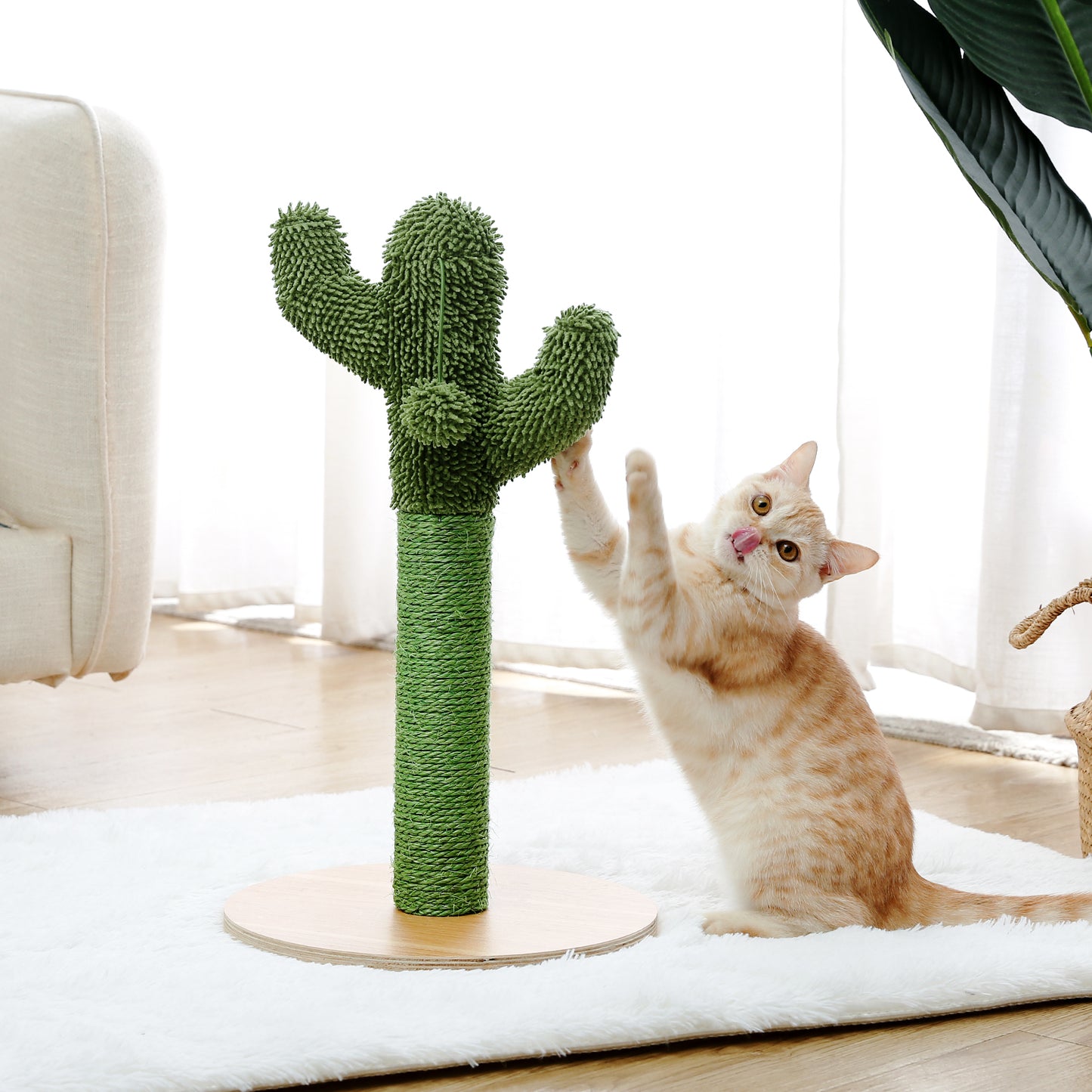 Cactus Cat Scratching Post 21.7'' Cat Scratcher with Sisal Rope for Small & Medium Cats Kittens Green