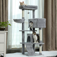 Multi-functional Cat Tree Tower with Sisal Scratching Post, 2 Cozy Condos, Top Perch, Hammock, Climbing ladder and Dangling Ball Beige