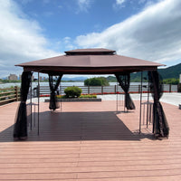 13x10 Outdoor Patio Gazebo Canopy Tent With Ventilated Double Roof And Mosquito net,Brown Top