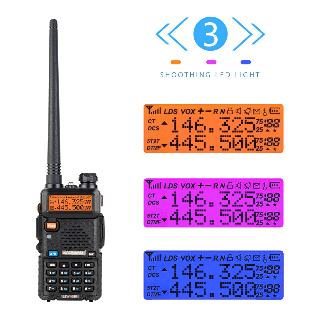 1.5" LCD 5W 144~148MHz / 420~450MHz Dual Band Walkie Talkie with 1-LED Flashlight (Black)