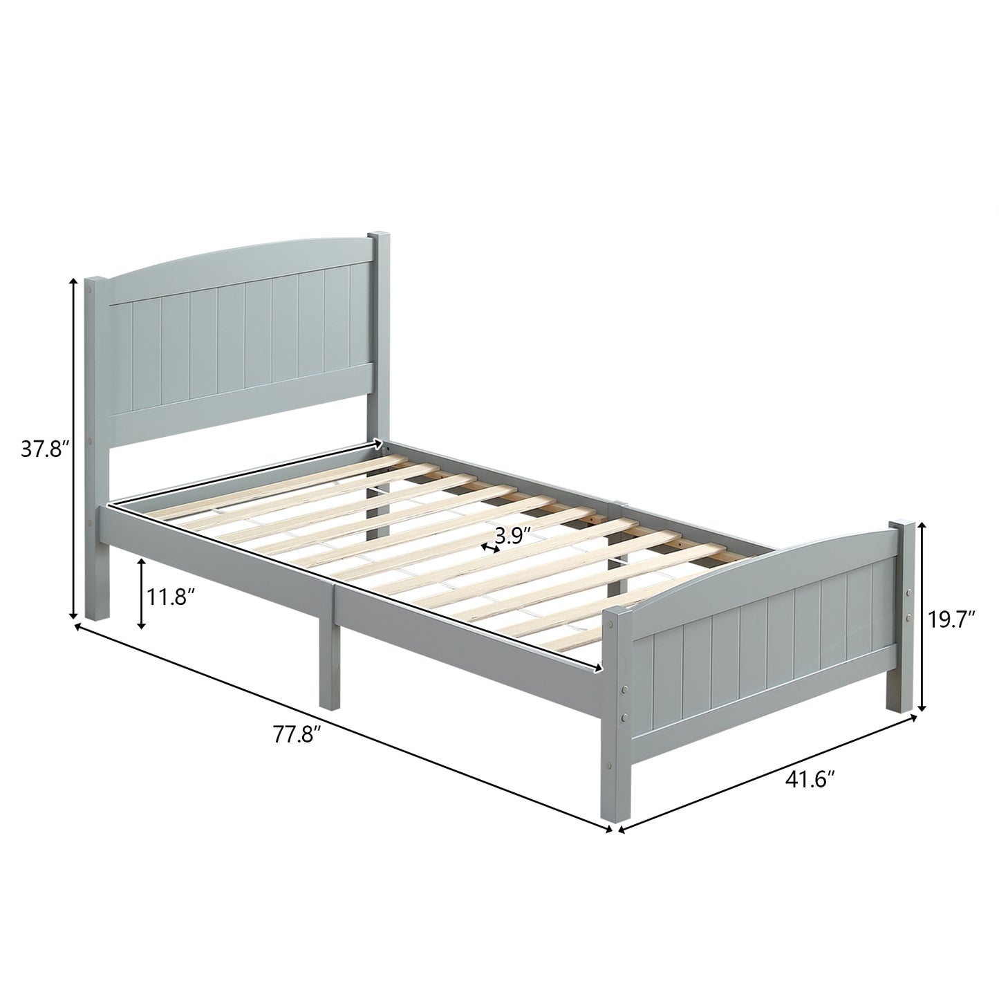 Twin Pine Single-Layer Core Vertical Stripe Full-Board Curved Bed Head With The Same Bed Foot Wooden Bed Grey