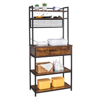 5-Tier Kitchen Bakers Rack with 10 S-Shaped Hooks and 1 drawer , Industrial Microwave Oven Stand, Free Standing Kitchen Utility Cart Storage Shelf Organizer (Rustic Brown)