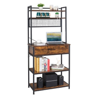 5-Tier Kitchen Bakers Rack with 10 S-Shaped Hooks and 1 drawer , Industrial Microwave Oven Stand, Free Standing Kitchen Utility Cart Storage Shelf Organizer (Rustic Brown)