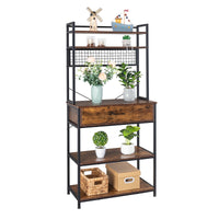 5-Tier Kitchen Bakers Rack with 10 S-Shaped Hooks and 1 drawer , Industrial Microwave Oven Stand, Free Standing Kitchen Utility Cart Storage Shelf Organizer (Rustic Brown)