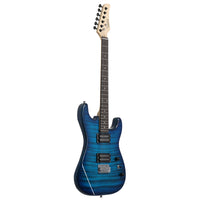 [Do Not Sell on Amazon] Glarry GST Stylish H-H Pickup Tiger Stripe Electric Guitar Kit with 20W AMP Bag Guitar Strap Blue