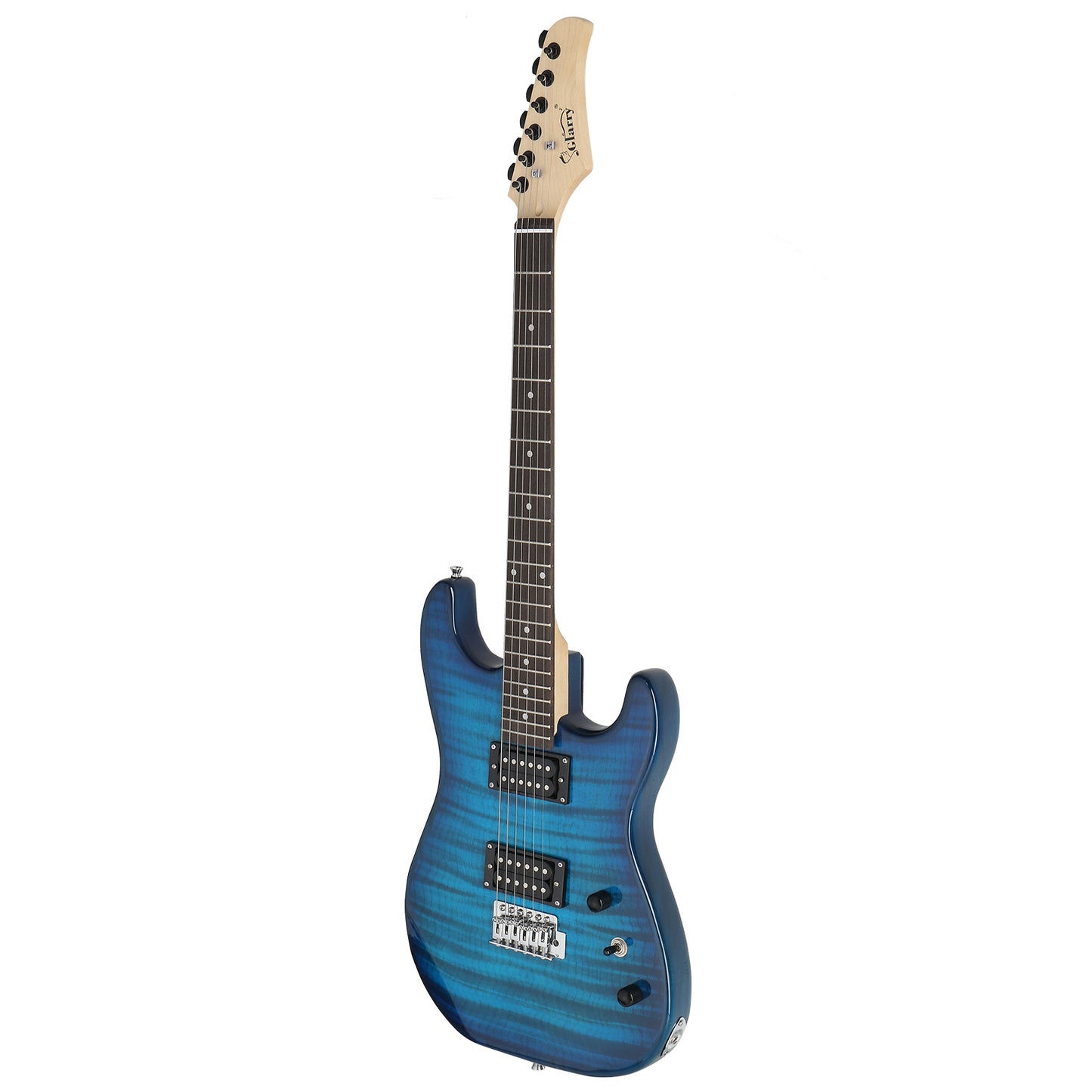 [Do Not Sell on Amazon] Glarry GST Stylish H-H Pickup Tiger Stripe Electric Guitar Kit with 20W AMP Bag Guitar Strap Blue