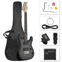 [Do Not Sell on Amazon] Glarry GST Stylish H-H Pickup Tiger Stripe Electric Guitar Kit with 20W AMP Bag Guitar Strap Black