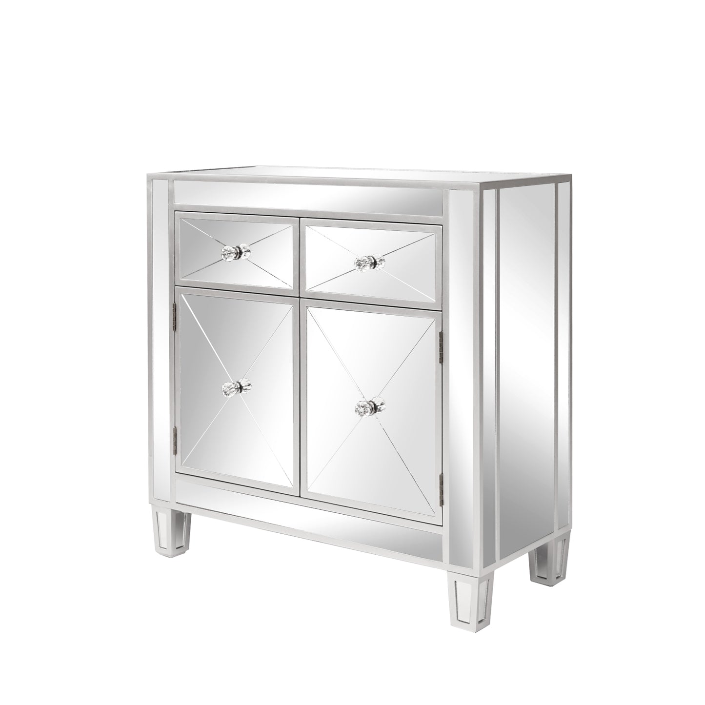 FCH 28in MDF With Mirror Surface Two Drawers Two Doors Bedside Table Silver