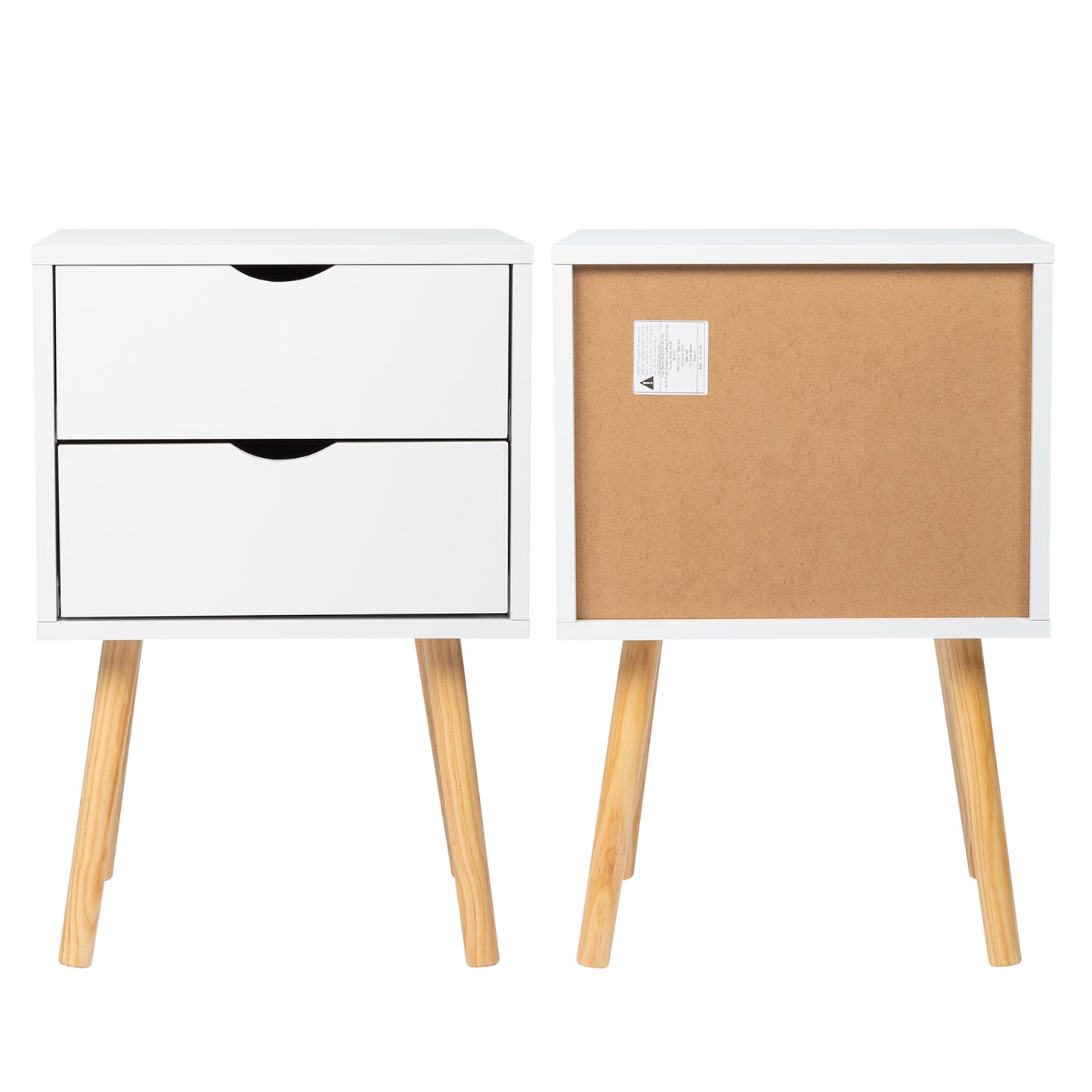 40*30*60cm Simple And Modern White Cabinet, Wood Color Legs, MDF Spray Paint, High Legs, Two Drawers, Bedside Table