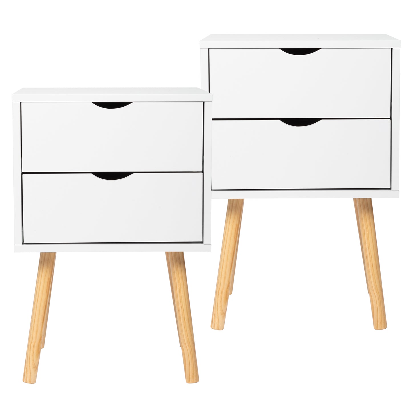 40*30*60cm Simple And Modern White Cabinet, Wood Color Legs, MDF Spray Paint, High Legs, Two Drawers, Bedside Table