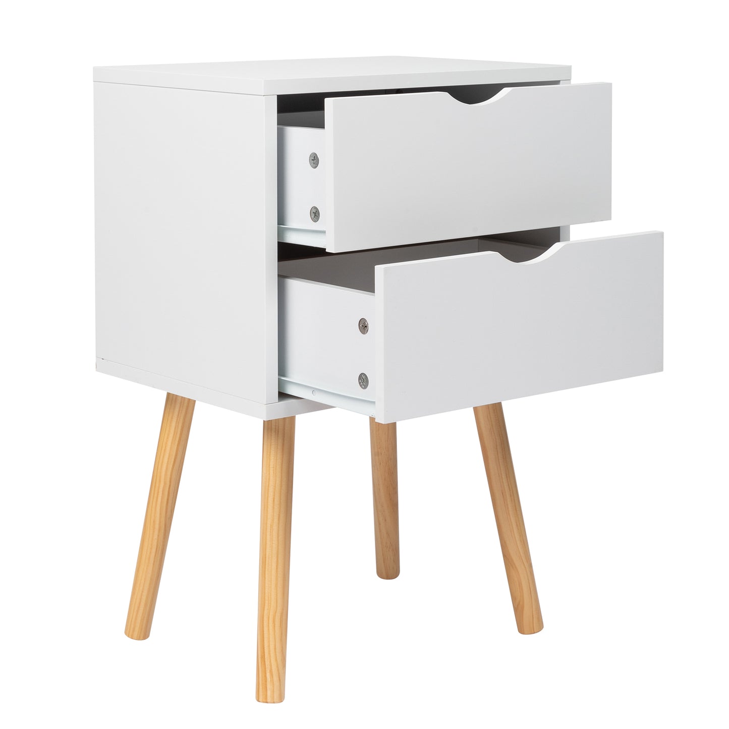 40*30*60cm Simple And Modern White Cabinet, Wood Color Legs, MDF Spray Paint, High Legs, Two Drawers, Bedside Table