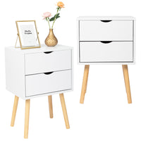 40*30*60cm Simple And Modern White Cabinet, Wood Color Legs, MDF Spray Paint, High Legs, Two Drawers, Bedside Table